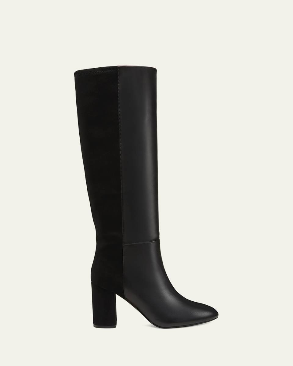 Strut Mixed Leather Knee Boots